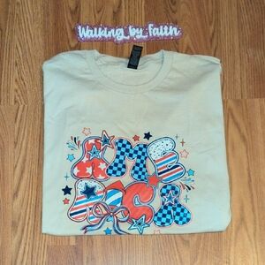 Graphic Tee - Cream with Red and Blue Accents